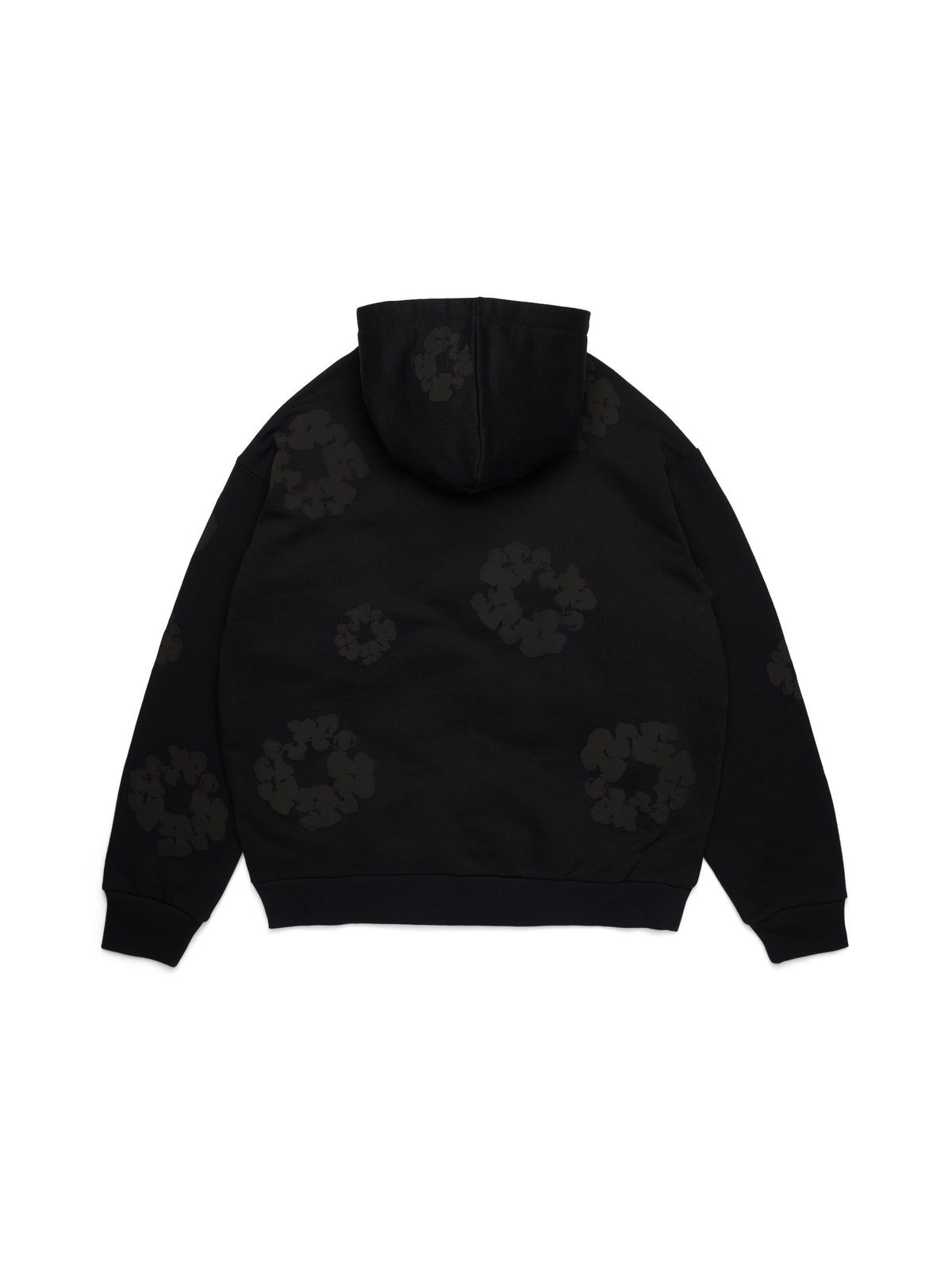 Black Denim Tears hoodie with a subtle pattern on a white background