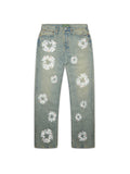 Baggy Studded Cotton Wreath Denim Pant Dirty Wash