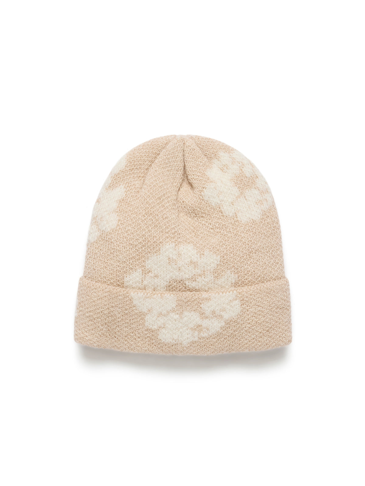 Cotton Wreath Alpaca Wool Knit Beanie Beige