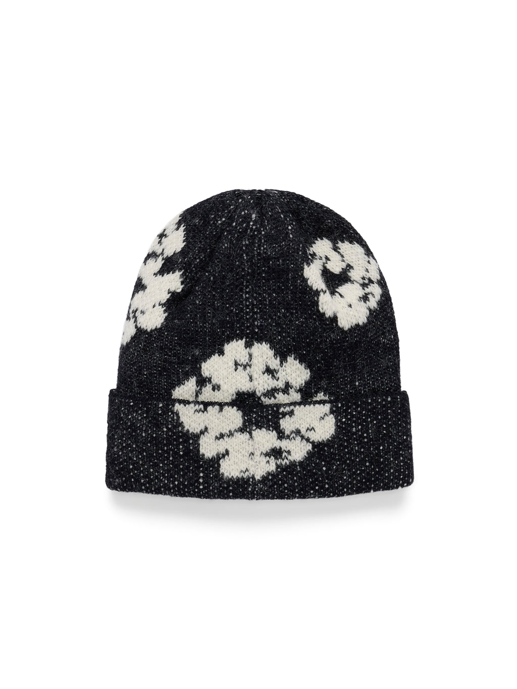 Cotton Wreath Alpaca Wool Knit Beanie Black