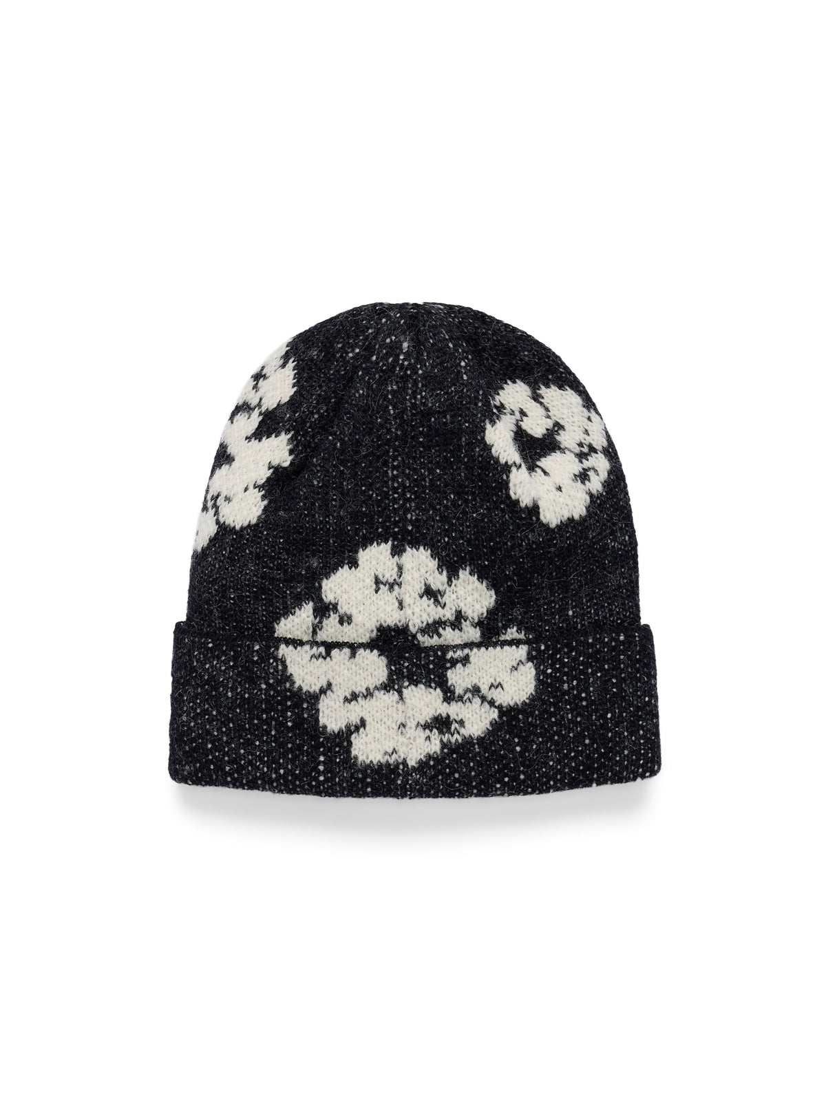 Cotton Wreath Alpaca Wool Knit Beanie Black
