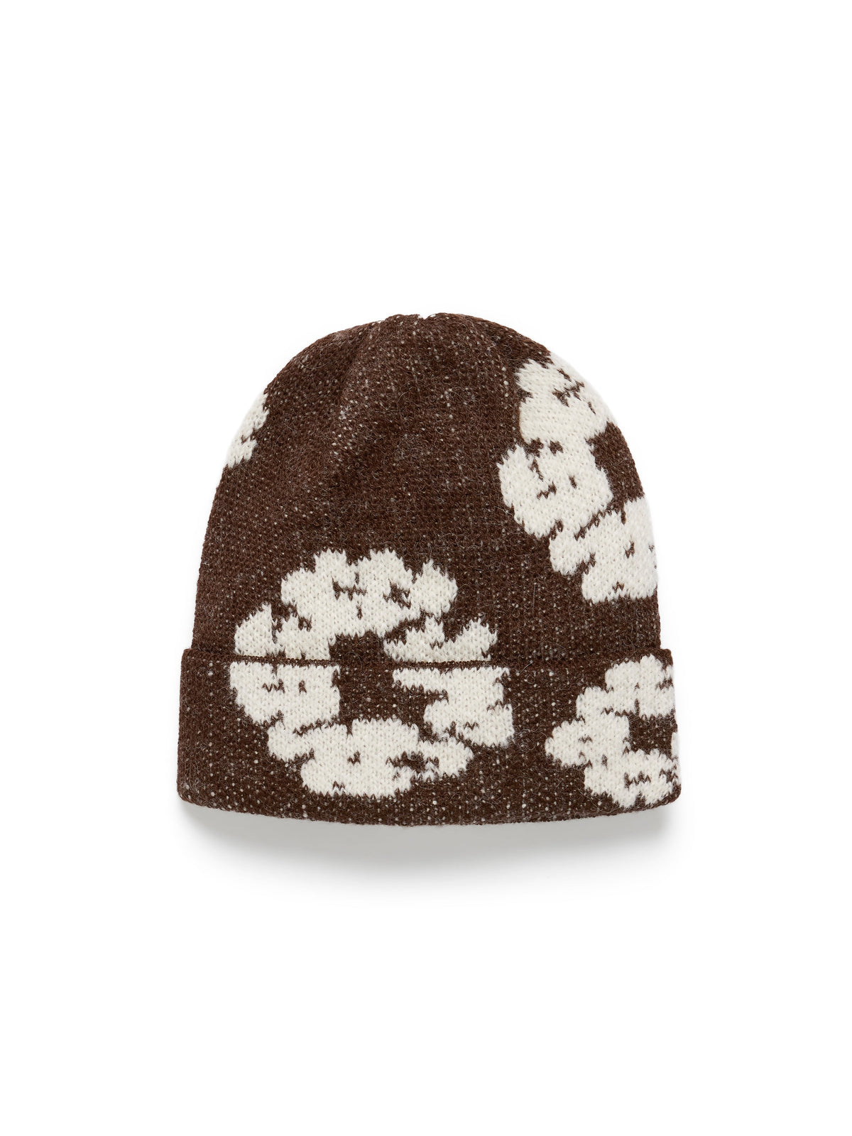 Cotton Wreath Alpaca Wool Knit Beanie Brown