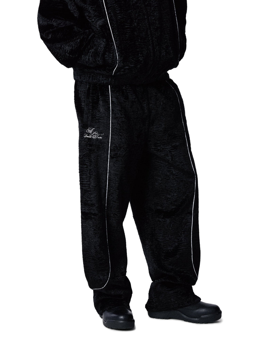 Faux Astrakhan Track Pant Black