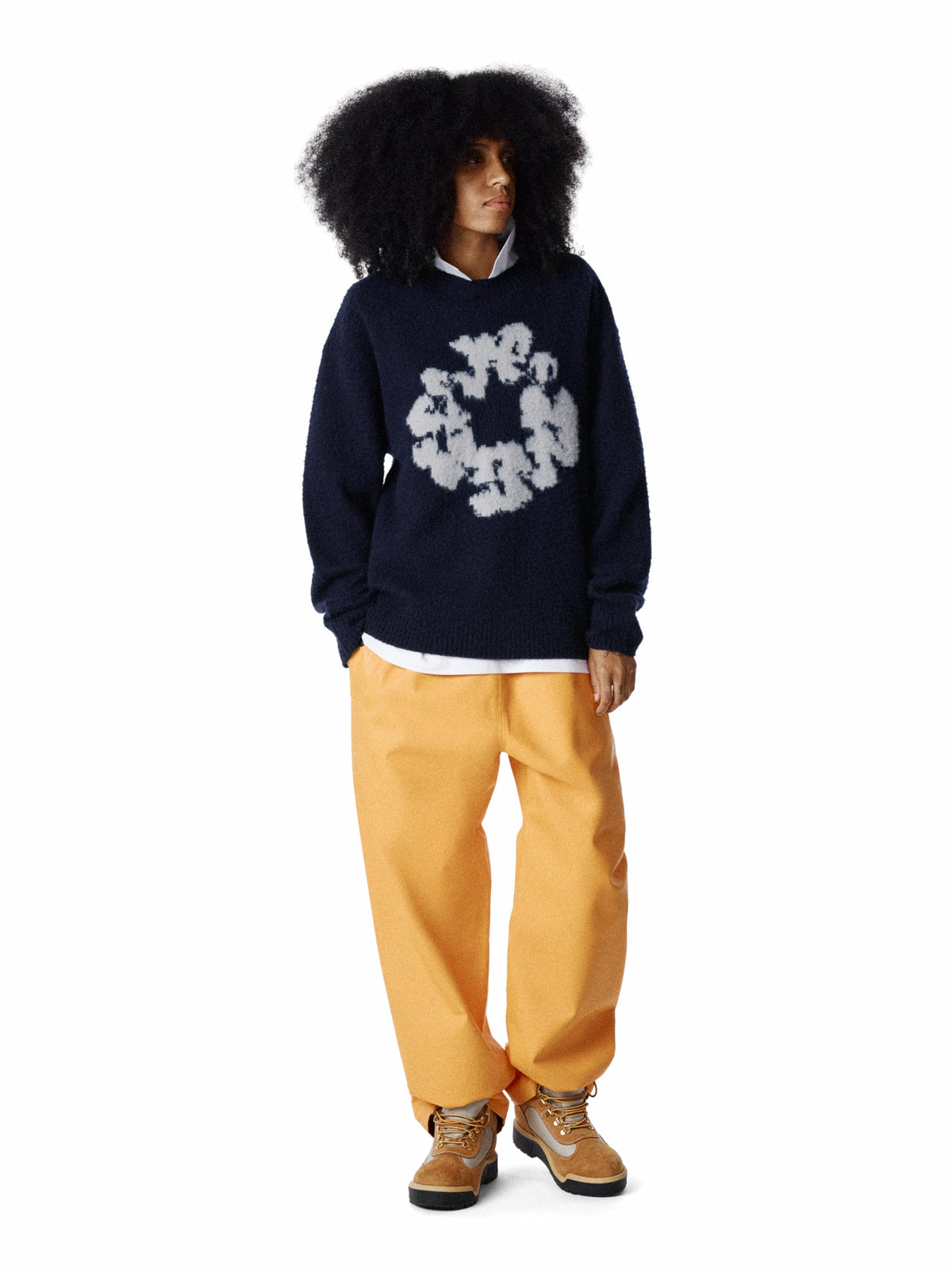 Pilled Cotton Wreath Sweater Navy