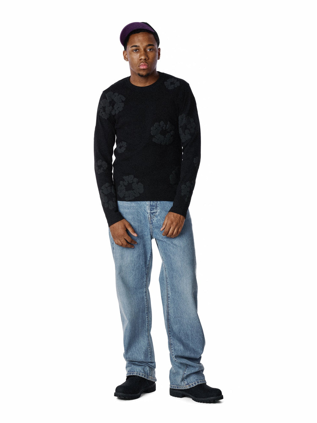 Cotton Wreath Thermal Long Sleeve Black Mono