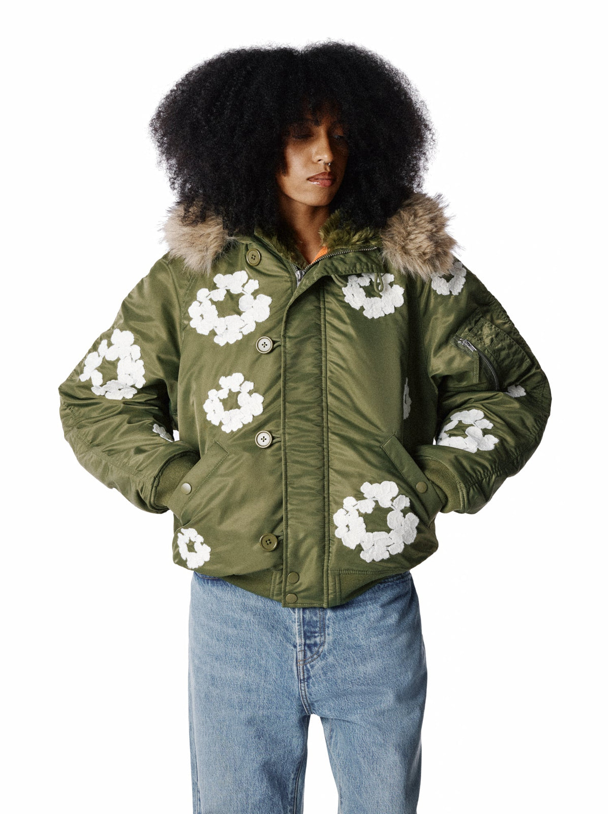 Cotton Wreath Chainstitch N-2B Flight Jacket Military Green