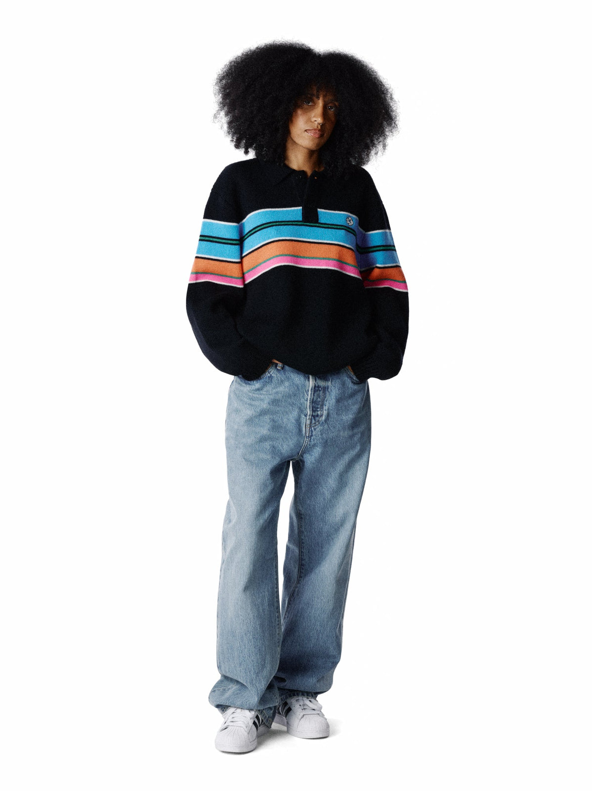 Knit Striped Polo Sweater Multi
