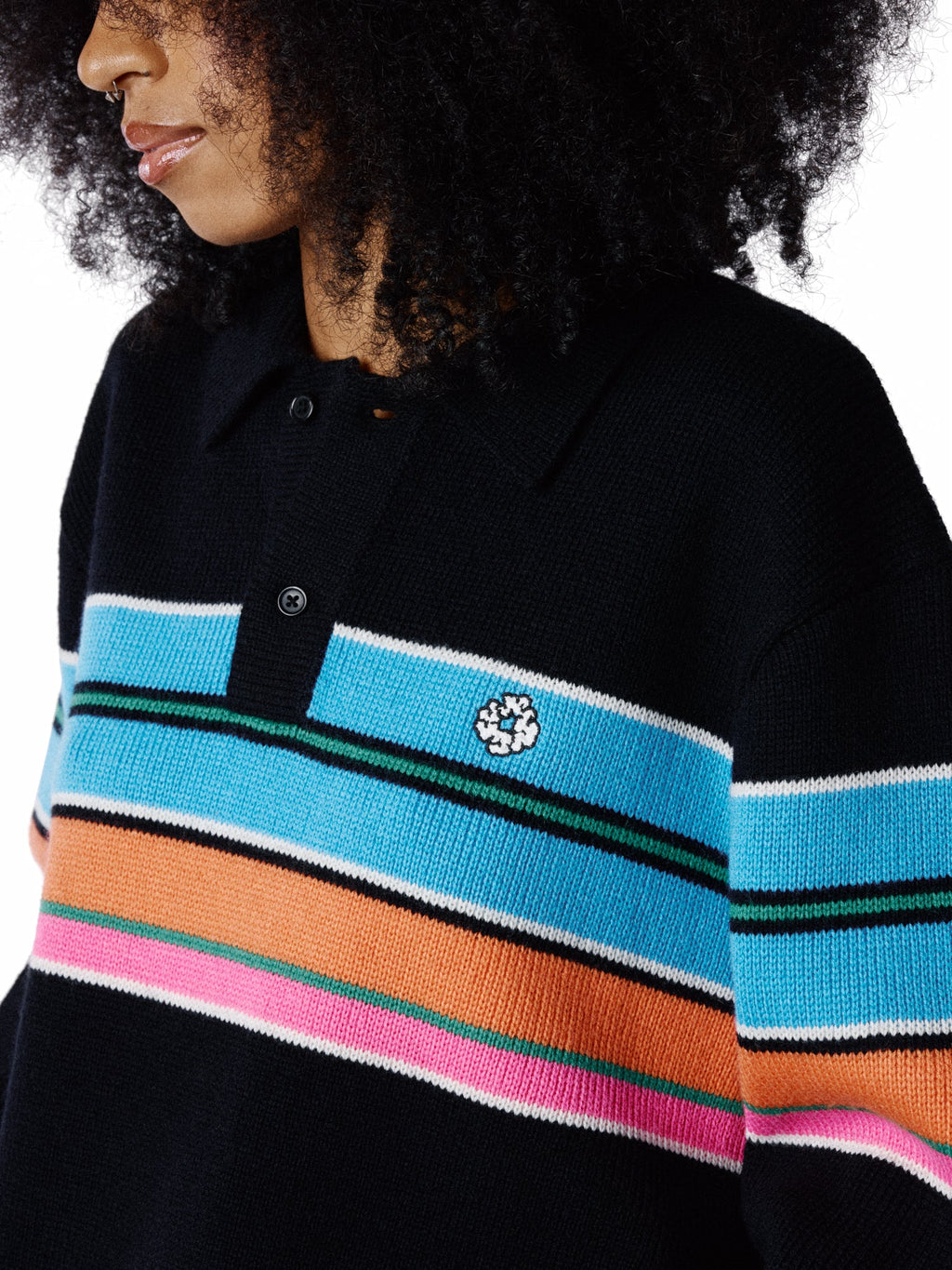 Knit Striped Polo Sweater Multi