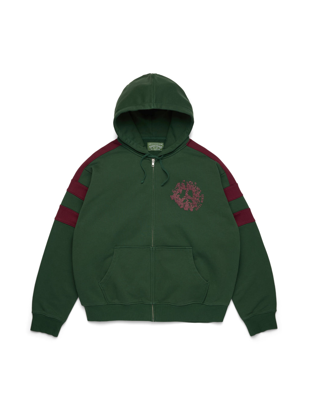 Denim U Paneled Zip Hoodie Green