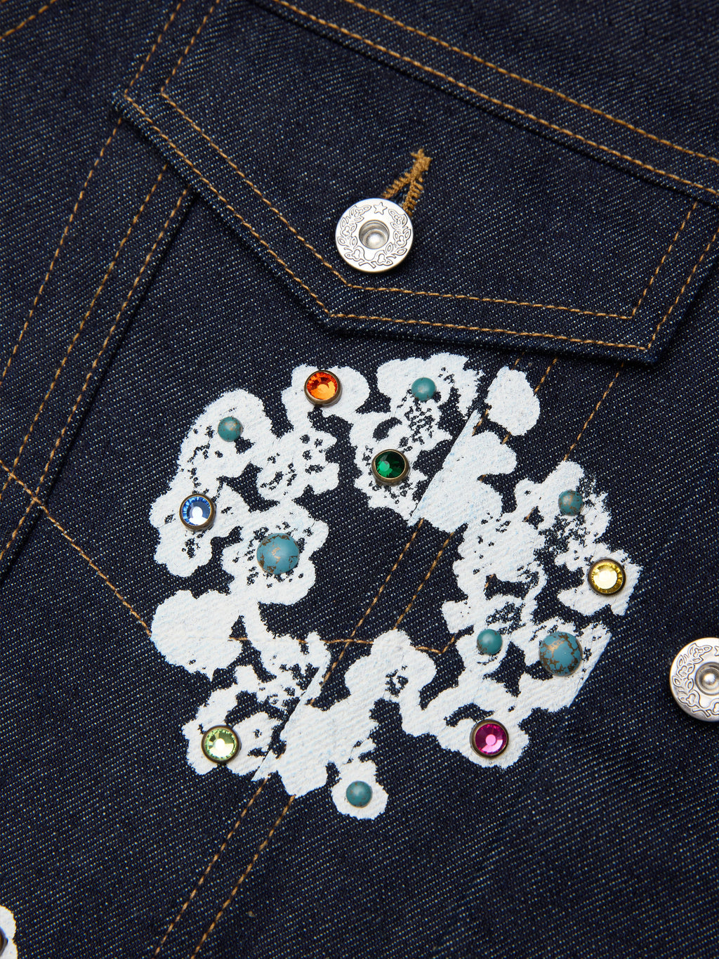 Studded Cotton Wreath Denim Jacket Selvedge