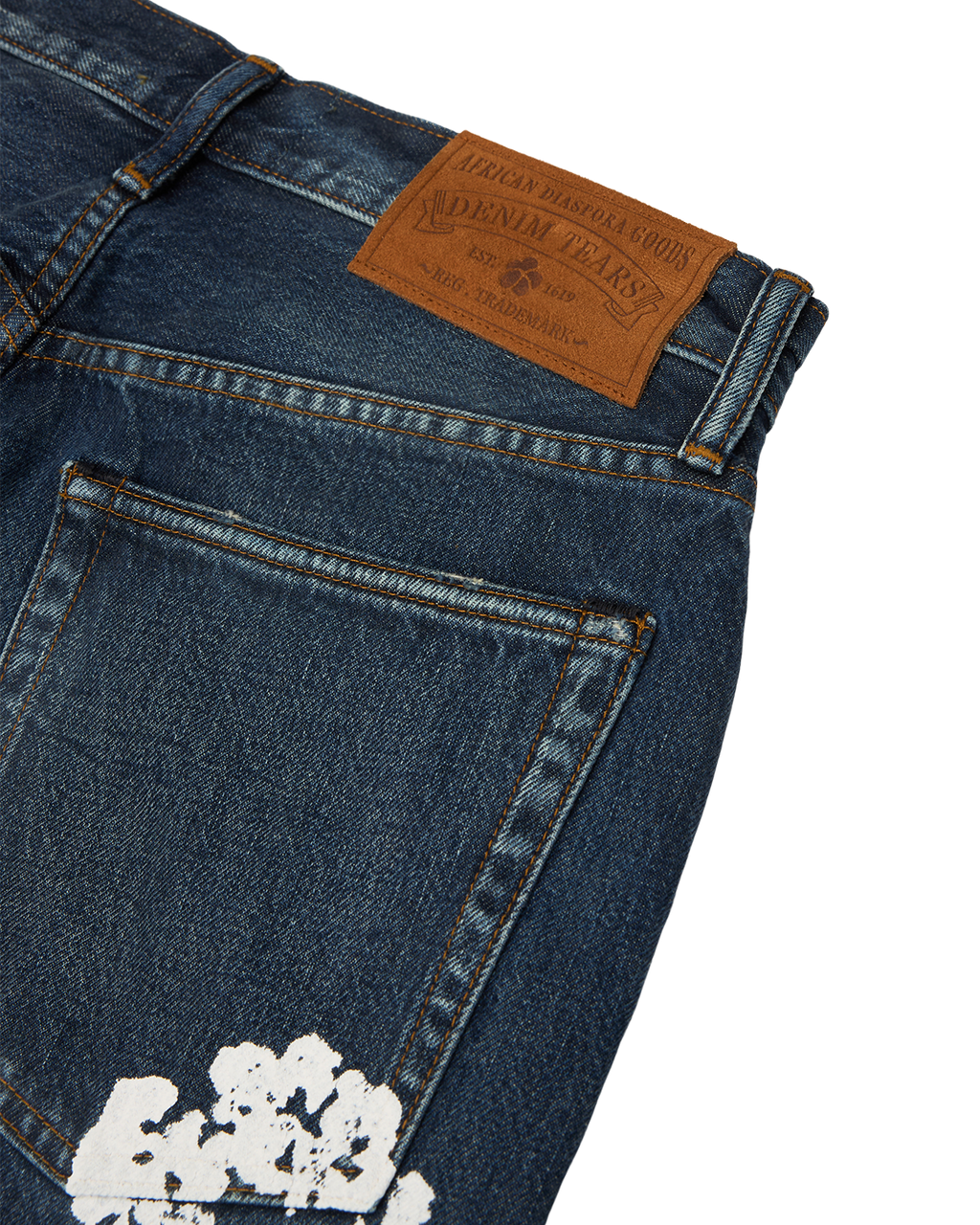 Straight Cotton Wreath Denim Pant Dark Wash