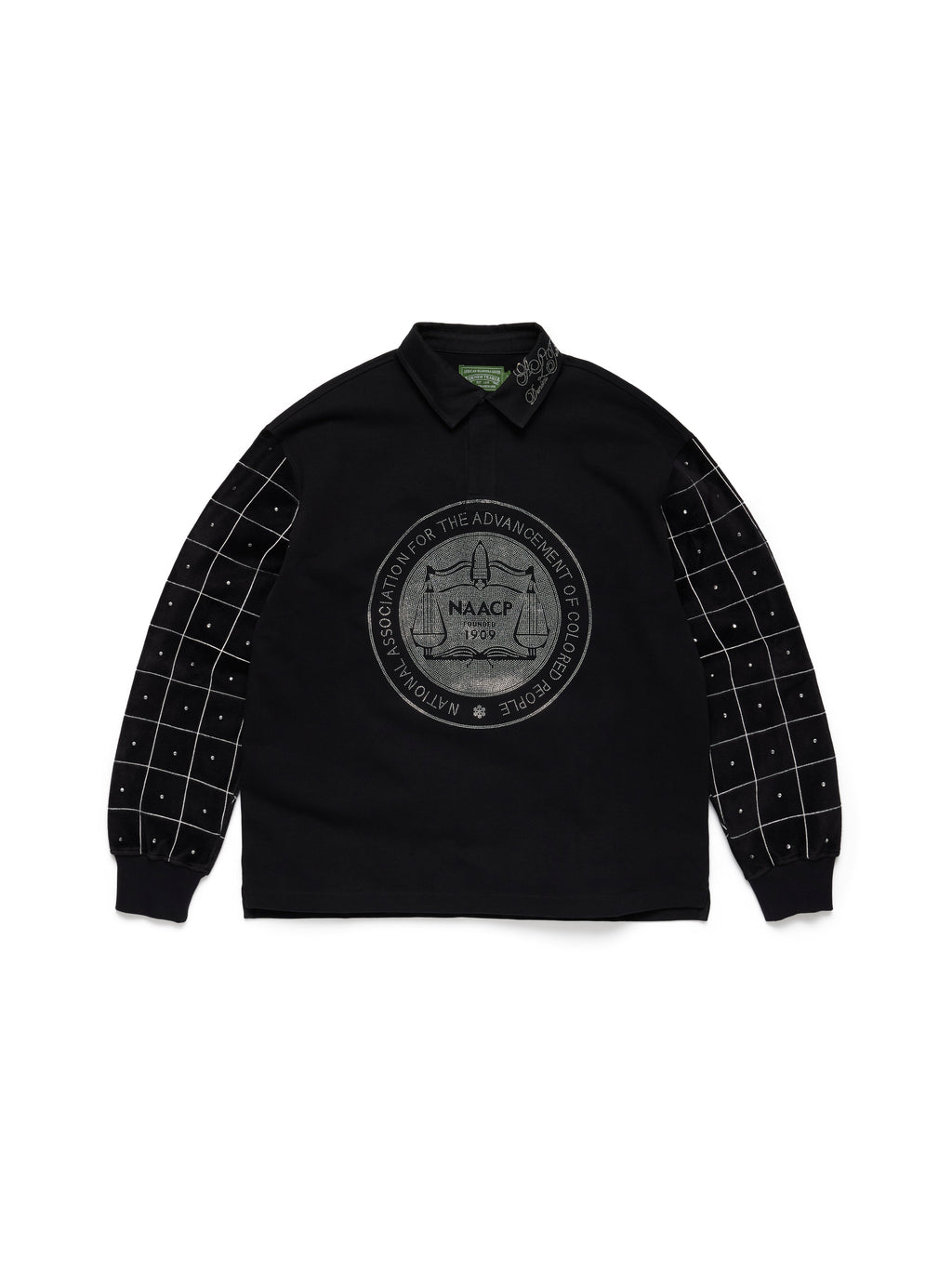 NAACP Velvet Studded Long Sleeve Polo Black