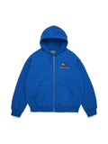 Blue Denim Tears hoodie with a small logo on a light gray background