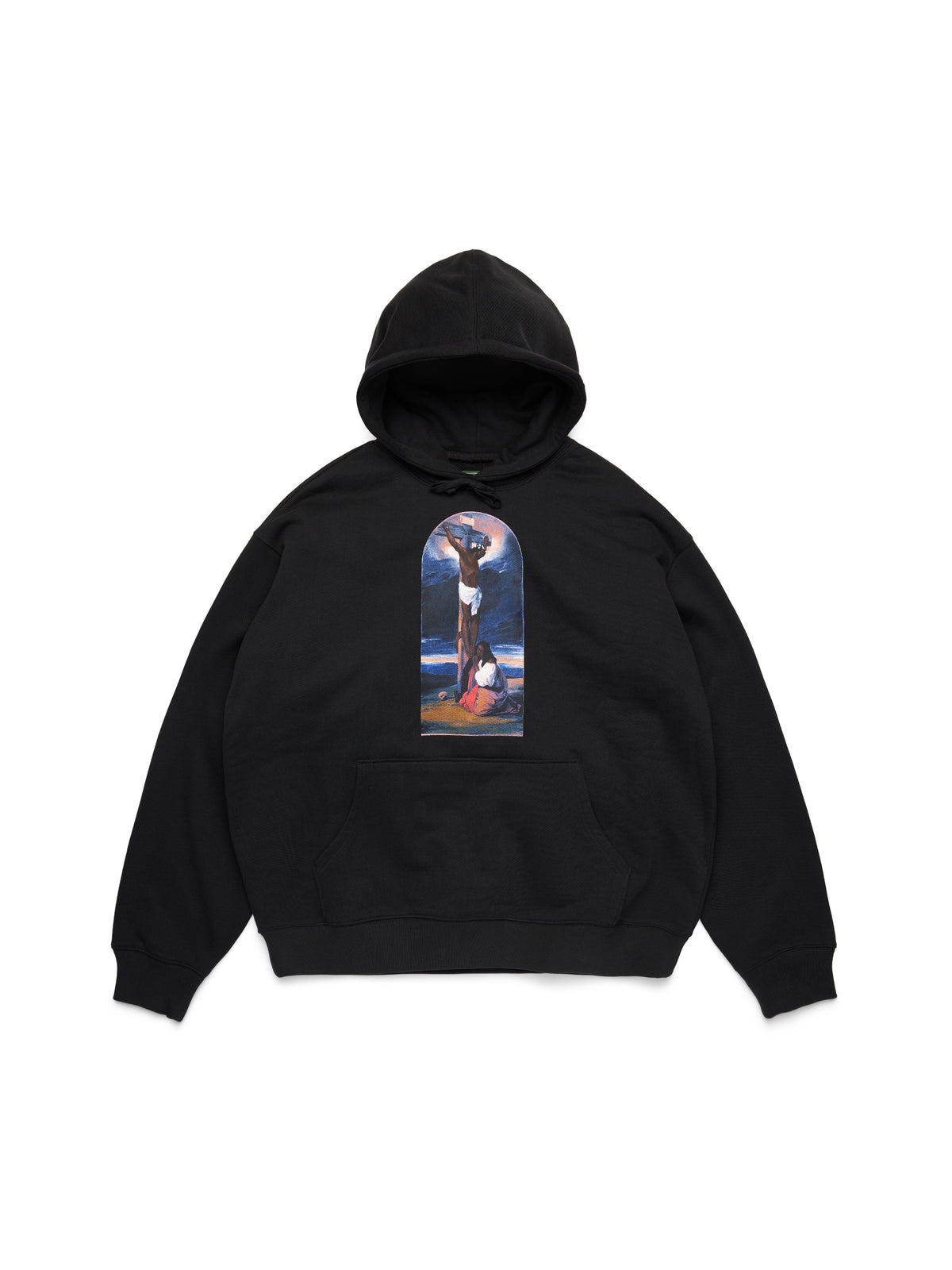 Black Denim Tears hoodie with a graphic design on a white background