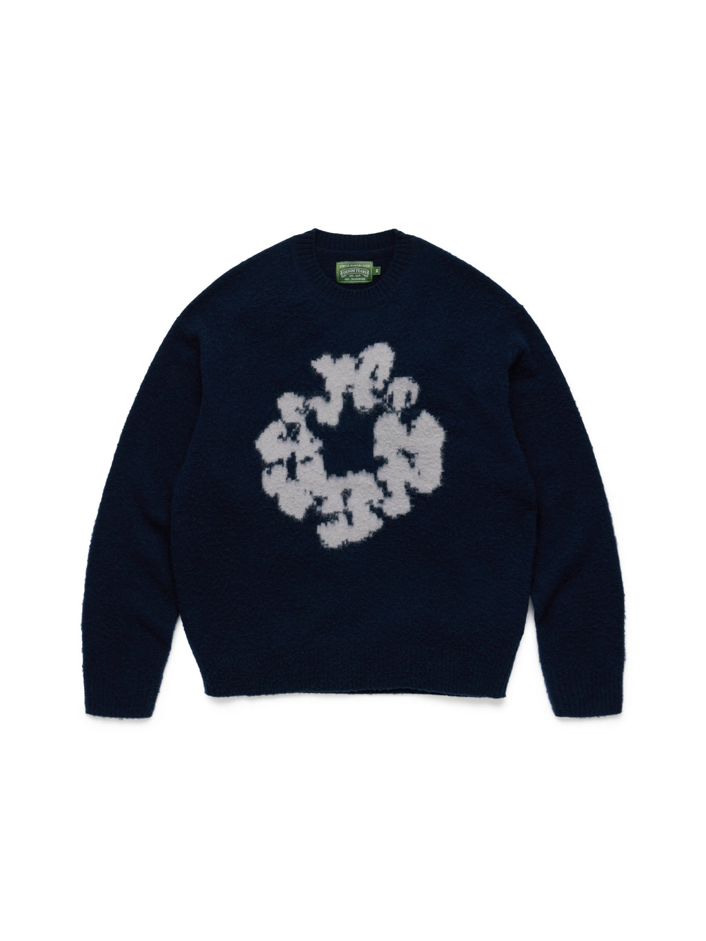 Pilled Cotton Wreath Sweater Navy