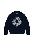 Pilled Cotton Wreath Sweater Navy